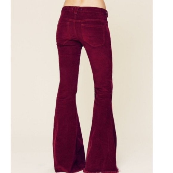 Free People Cords Super Flare Bellbottom Jeans Mulberry Corduroy Pants - Picture 9 of 13